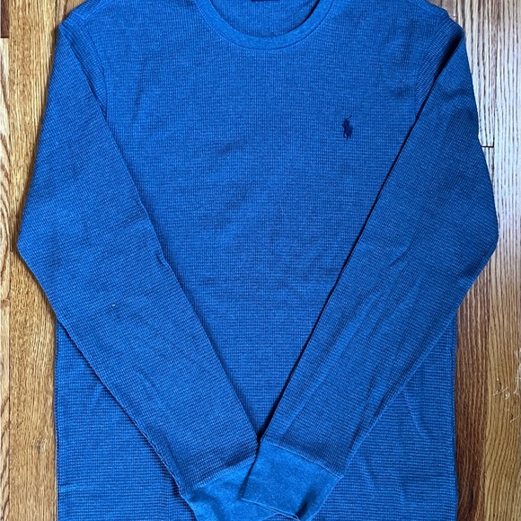 Ralph Lauren Men’s Dark Blue Waffle-Knit T-Shirt - Picture 1 of 2